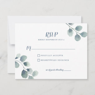 Cartão RSVP Eucalyptus Greenery Watercolor Foliage Dusty Blue