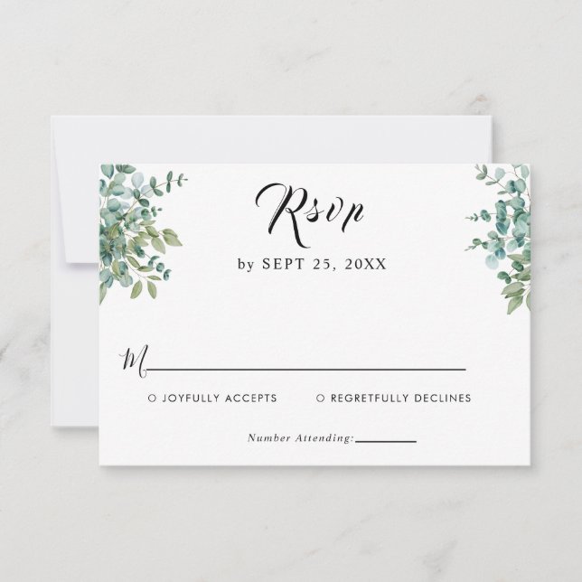 Cartão RSVP eucalyptus greenery wedding (Frente)