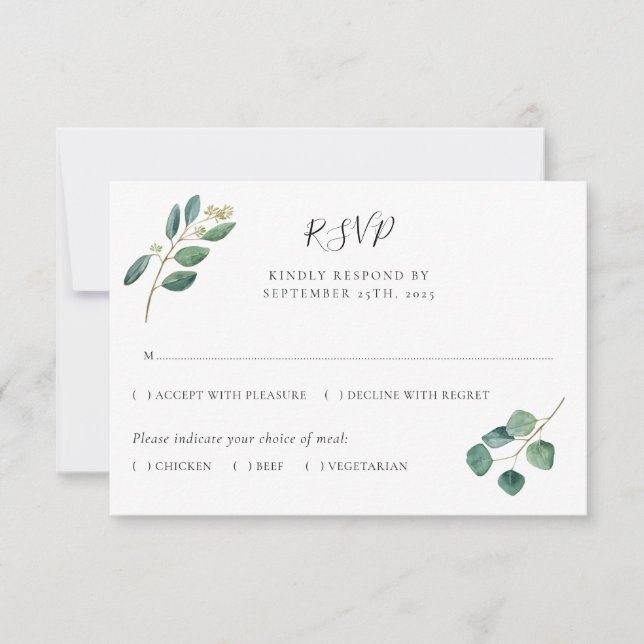 Cartão RSVP Eucalyptus Watercolor Deixa Casamento Botânico (Frente)