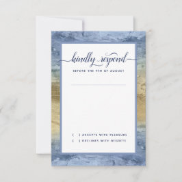 Cartão RSVP Evento #Azul Marinho Dourado #Aquarela Casamento