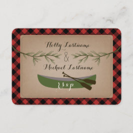 Cartão RSVP Evergreen Branches + Canoe Xadrez Wedding R.S.V.P.