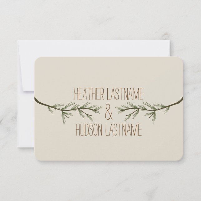 Cartão RSVP Evergreen Branches Rustic Wedding R.S.V.P. (Frente)