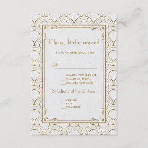 Cartão RSVP Excelente Branco Gatsby Art Deco Dourado Casamento