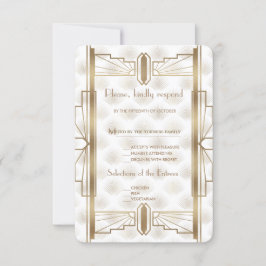 Cartão RSVP Excelente Charm Dourado Gatsby Art Deco 20s Weddin