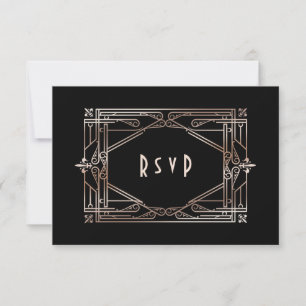 Cartão RSVP Excelente Dourado de luxo Gatsby Art Deco 20s Casa