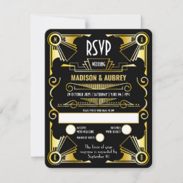 Cartão RSVP Excelente Gatsby Art Deco Casamento Opulento Doura