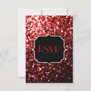 Cartão RSVP Faaux vermelho escuro brilha Glamor Sweet 16