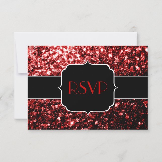 Cartão RSVP Faaux vermelho escuro brilha Glamor Sweet 16 (Frente)