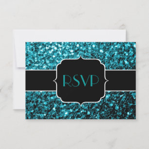 Cartão RSVP Faíscas brilhantes azul-aqua brilhante Doce 16