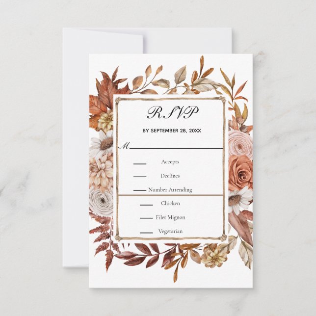 Cartão RSVP Fall Autumn Deixa Casamento Formal Formal Elegante (Frente)