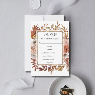 Cartão RSVP Fall Autumn Deixa Casamento Formal Formal Elegante