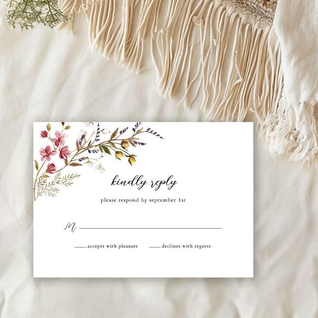 Cartão RSVP Fall Floral Modern Wildflower Wedding (Criador carregado)