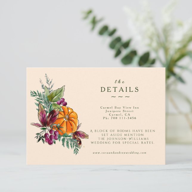 Cartão RSVP Fall Flowers and Pumpins Details Enclosure Card (Em pé/Frente)