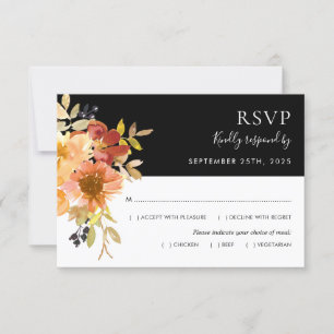 Cartão RSVP Fall Watercolor Floral String Lights Casamento
