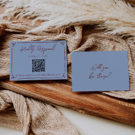 Cartão RSVP Fancy Deep Red Blue Frame Whimsy Wedding QR Code