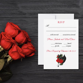 Cartão RSVP Fantasia de Rosas vermelhas de Dragão Negro