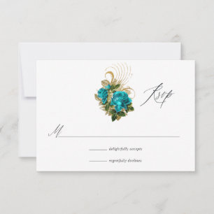 Cartão RSVP Fantasia Floresta à Meia-Noite Turquesa e Dourado