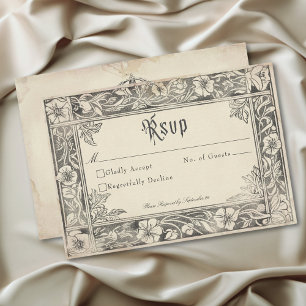 Cartão RSVP Fantasia Medieval Vintage Casamento Preto Gravura