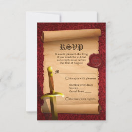 Cartão RSVP Fantasy Knight Sword Medieval Times Bar Mitzvah