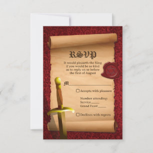 Cartão RSVP Fantasy Knight Sword Medieval Times Bar Mitzvah