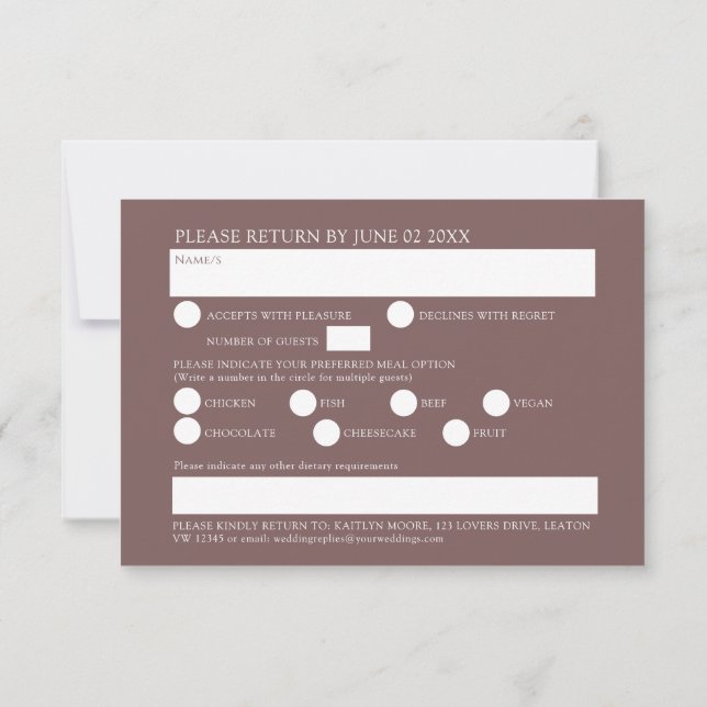 Cartão RSVP Farinha de flor selvagem opção casamento outono ca (Verso)