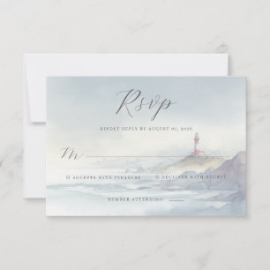 Cartão RSVP Farol de Aquarela Azul Tranquilo