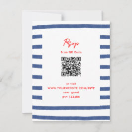 Cartão RSVP Farol Listrado Vermelho Azul Casamento Costa Leste