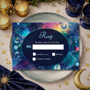 Cartão RSVP Fases da lua celeste de casamento galáctico modern