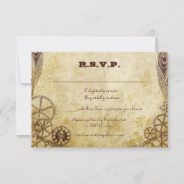 Cartão RSVP Faux Antique Dourado Casamento Vitoriano Steampunk
