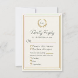 Cartão RSVP Faux Dourado 3 Escolhas de Refeições Casamento da 
