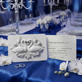 Cartão RSVP Faux Embossed Plaster Swans Heart Relief