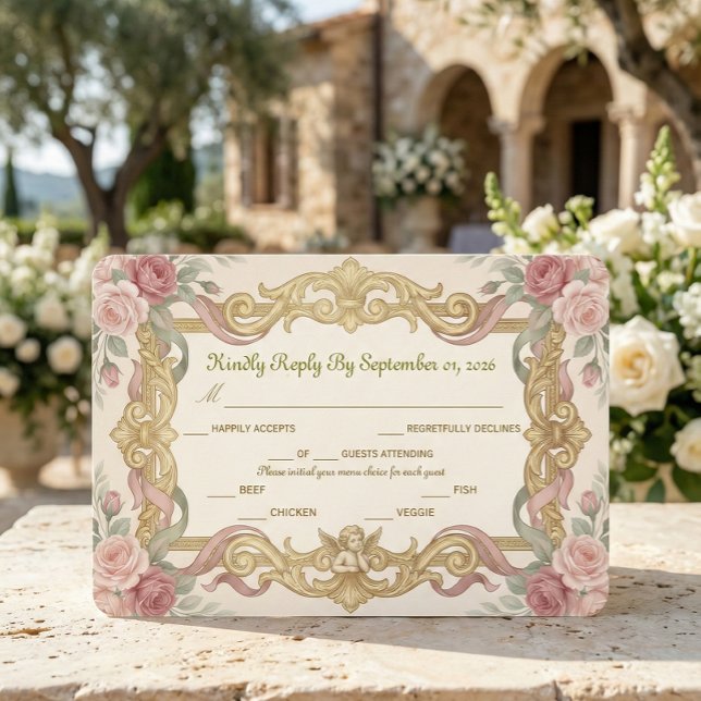 Cartão RSVP Faux Gold Foil Baroque Rococo Floral (Criador carregado)