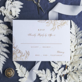 Cartão RSVP Faux Gold Foil Floral Drawn Casamento Elegante Des