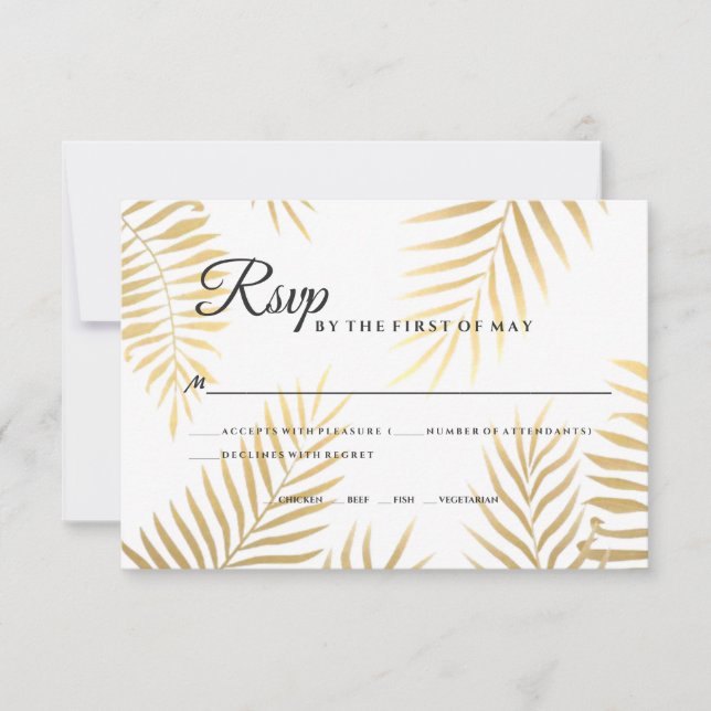 Cartão RSVP Faux Gold Foil Palm Deixa Casamento Tropical de Pr (Frente)