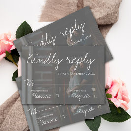 Cartão RSVP Faux Vellum Effect Foto Script Elegant Wedding
