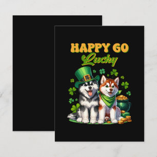Cartão RSVP Feliz e Sortudo Husky Fofo Dia de São Patrício