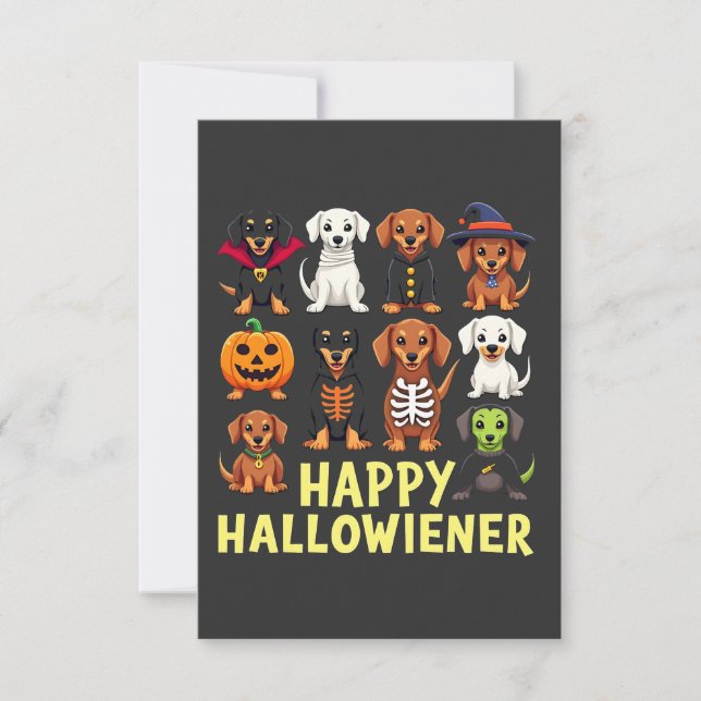 Cartão RSVP Feliz Hallowiener Spooky Halloween Dog Weiner (Frente)