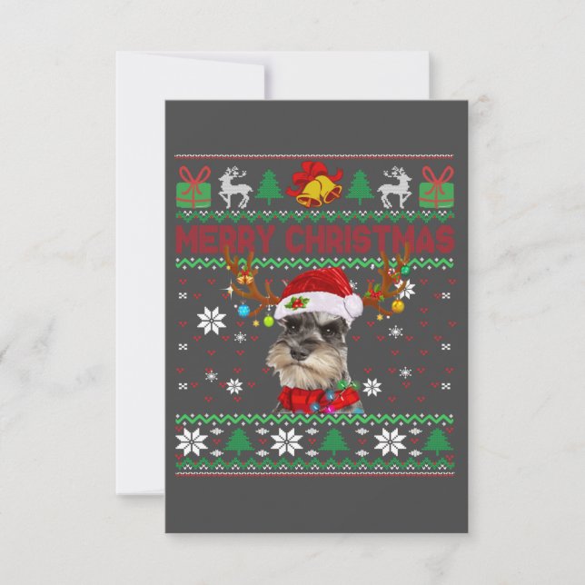 Cartão RSVP Feliz Natal Cachorro Feio Schnauzer Santa Hat (Frente)