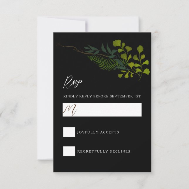 Cartão RSVP Fern Pepper Tree Deixa O Jardim De Casamento Verti (Frente)