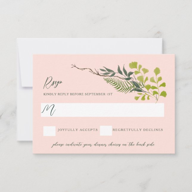 Cartão RSVP Fern Pepper Tree Deixa O Jardim Rosa (Frente)