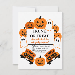 Cartão RSVP Festa Comunitária de Halloween Retro Trunk or Trea
