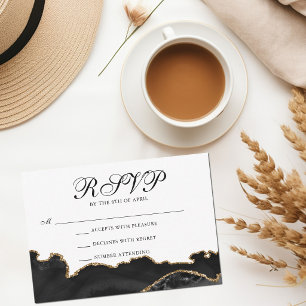 Cartão RSVP Festa de Bar Mitzvah Chic Black Gold Agate