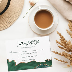 Cartão RSVP Festa de Bar Mitzvah Chic Green Gold Agate