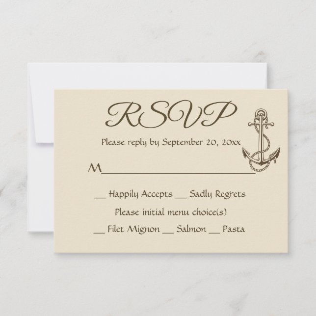 Cartão RSVP Festa de casamento castanha da Anchor do Navio Náu (Frente)