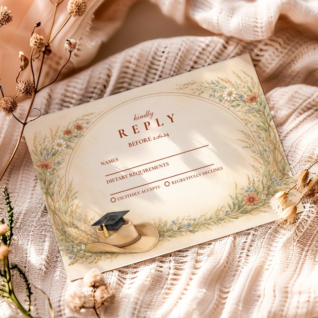 Cartão RSVP Festa de Graduação Floral Ocidental (Criador carregado)
