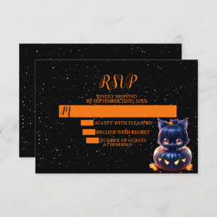Cartão RSVP Festa de Halloween Black Cat Pumpkin Horror Assust