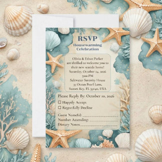 Cartão RSVP Festa de Inauguração da Casa Tema Praia Costeira C