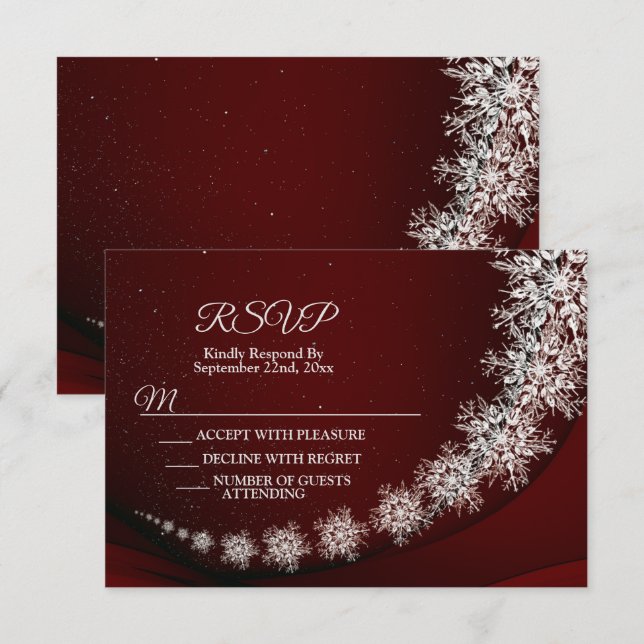 Cartão RSVP Festa de Natal Crystal Snowflakes Red Rustic (Frente/Verso)