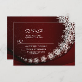 Cartão RSVP Festa de Natal Crystal Snowflakes Red Rustic