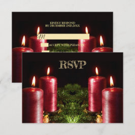 Cartão RSVP Festa de Natal Velas Vermelhas Férias de Inverno